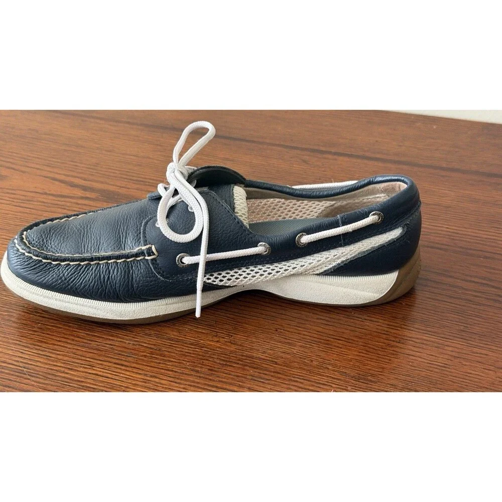 Sperry Top-Sider Boat Shoes Women's 9M Blue Leather Perforated Lace Up #9778549